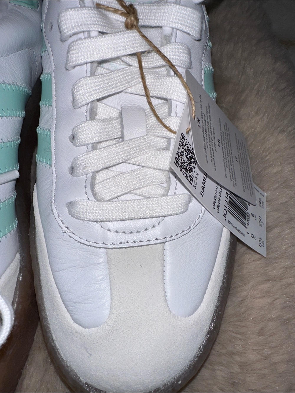 adidas White Sneakers with Mint Green Stripes and Gum Sole - Picture 3 of 14
